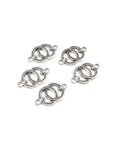 Perle connecteur argenté double cercle travaillé