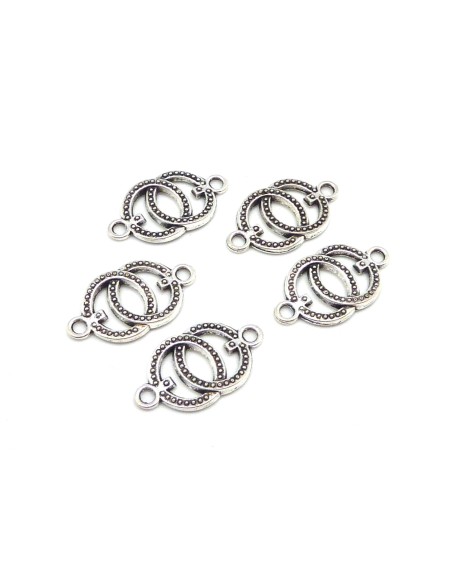 Perle connecteur argenté double cercle travaillé