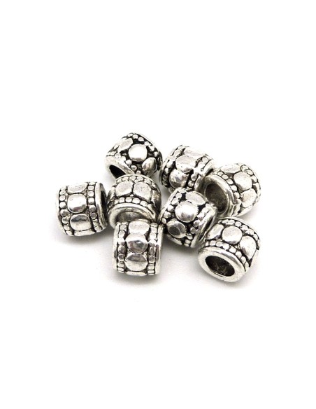 Perle tube arrondi en métal argenté motifs ronds 7mm