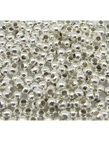 R-10g soit environ 210 petites perles fines et légères en métal argenté ronde lisse 3mm