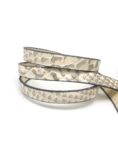 20cm lanière cuir plat 10mm texturé gravé serpent de couleur blanc beige, gris argenté 2