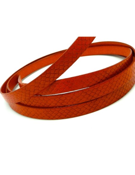 Lanière cuir plat 10mm texturé serpent orange 