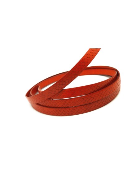 Lanière cuir plat 10mm texturé serpent orange 