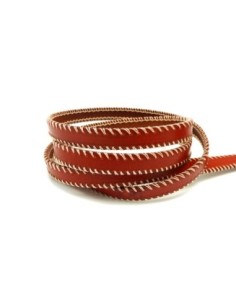 Lanière cuir plat 10mm avec couture latérale orangé rouge lumineux