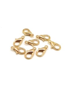 10 Fermoirs mousqueton 12mm en métal doré légèrement avec une touche rosé