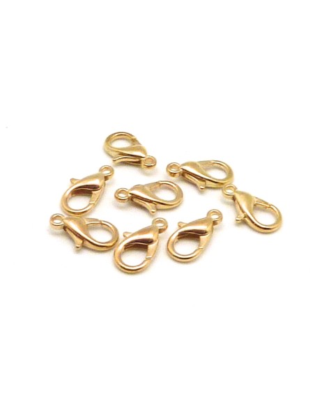 10 Fermoirs mousqueton 12mm en métal doré légèrement avec une touche rosé