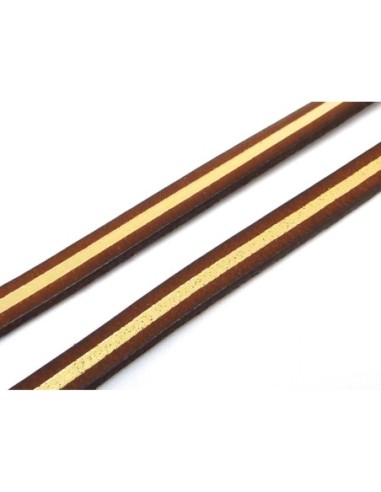 20cm lanière cuir plat 5mm bicolore marron et doré grande qualité - CUIR VERITABLE