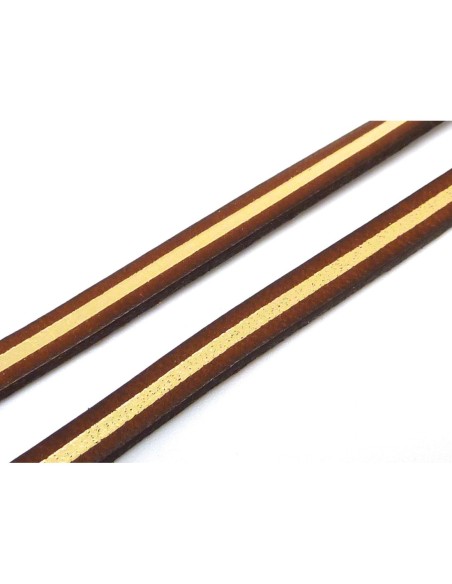 20cm lanière cuir plat 5mm bicolore marron et doré grande qualité - CUIR VERITABLE