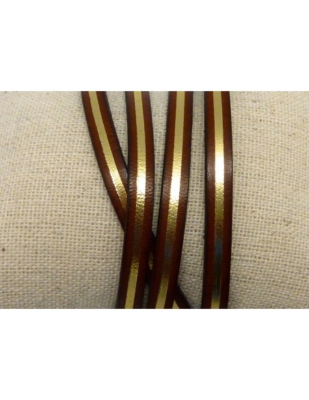 20cm lanière cuir plat 5mm bicolore marron et doré grande qualité - CUIR VERITABLE