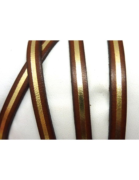 20cm lanière cuir plat 5mm bicolore marron et doré grande qualité - CUIR VERITABLE