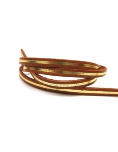 20cm lanière cuir plat 5mm bicolore marron camel et doré grande qualité - CUIR VERITABLE