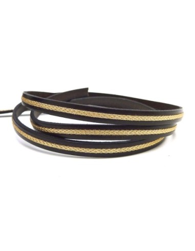 R-20cm lanière cuir plat 6,5mm bicolore marron...