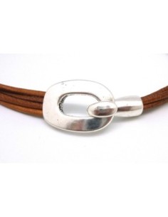 Fermoir crochet rectangle en métal argenté vieilli pour 4 cordons de 2,5mm