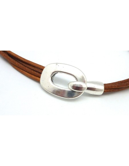 Fermoir crochet rectangle en métal argenté vieilli pour 4 cordons de 2,5mm