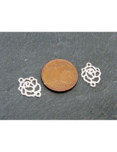 5 Petits Connecteurs rose camelia en filigrane très fin et léger 12,5mm en métal argenté 2