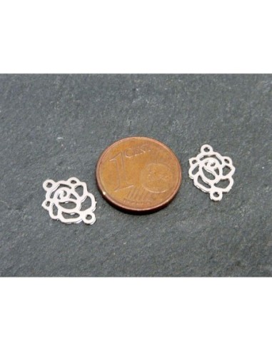 5 Petits Connecteurs rose camelia en filigrane très fin et léger 12,5mm en métal argenté