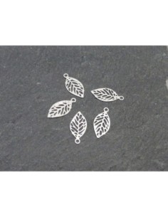 10 Petites breloques feuille en filigrane très fine, légère et stylisé 11,2mm en métal argenté 2