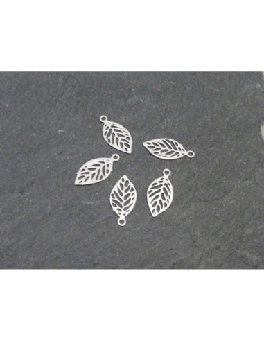 10 Petites breloques feuille en filigrane très fine, légère et stylisé 11,2mm en métal argenté