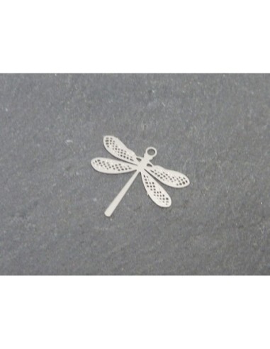 Breloques Estampes en filigrane libellule 16mm en métal argenté