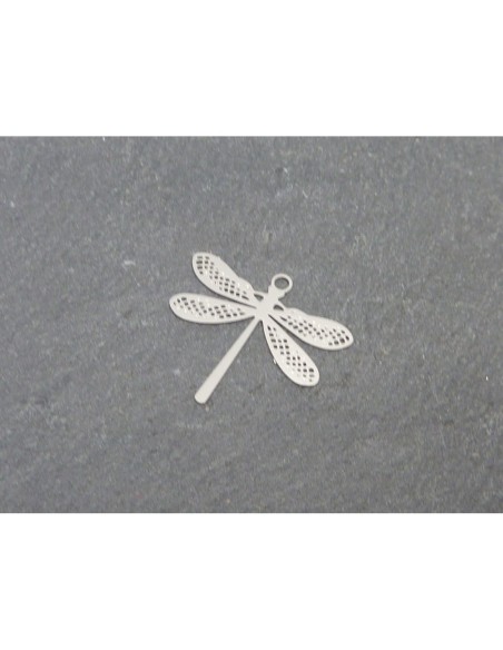 Breloques Estampes en filigrane libellule 16mm en métal argenté