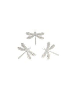 Breloques Estampes en filigrane libellule 16mm en métal argenté 2