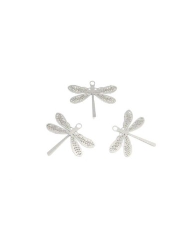 Breloques Estampes en filigrane libellule 16mm en métal argenté