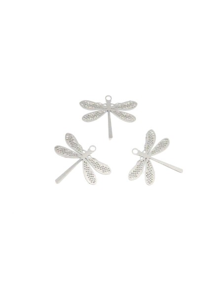 Breloques Estampes en filigrane libellule 16mm en métal argenté