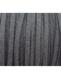 2m Cordon plat daim synthétique de couleur gris 2,5mm