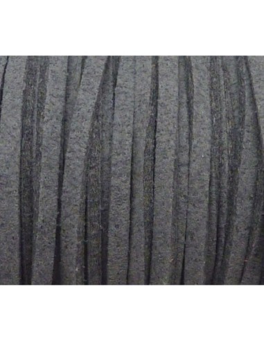 2m Cordon plat daim synthétique de couleur gris 2,5mm