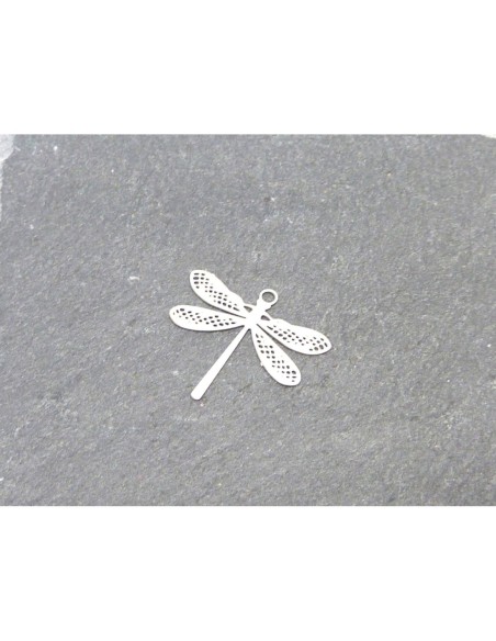 Breloques Estampes en filigrane libellule 16mm en métal argenté
