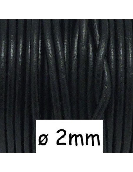 Cordon cuir rond 2mm de couleur noir