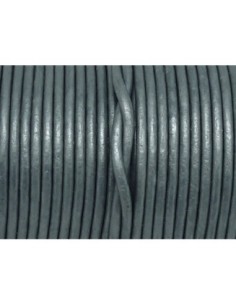 Cordon cuir rond 2mm de couleur bleu vert pâle légèrement métallisé