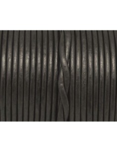 Cordon cuir rond 2mm couleur gris anthracite légèrement métallisé