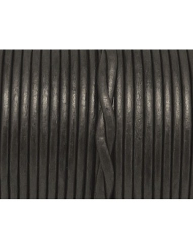 Cordon cuir rond 2mm couleur gris anthracite légèrement métallisé