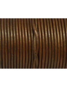 2m Cordon cuir rond 2mm de couleur marron cuivré légèrement métallisé 