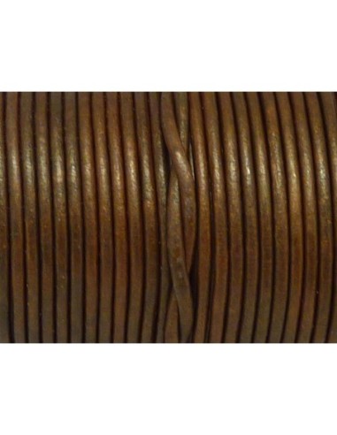 2m Cordon cuir rond 2mm de couleur marron cuivré légèrement métallisé 