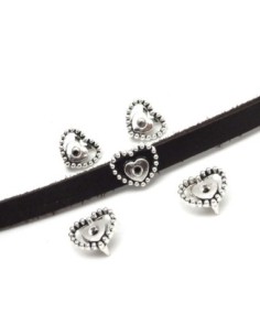 10 Perles passant coeur travaillé pour lanière de 7mm en métal argenté 2