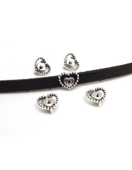 Coeur pour lanière en métal argenté pas chère