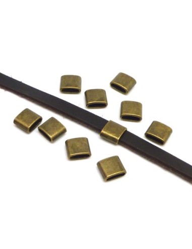 15 Perles passant rectangulaire pour lanière de 7mm en métal de couleur bronze 