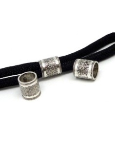 3 Grosses perles travaillé tube 12,5mm à gros trou 10mm en métal argenté 2