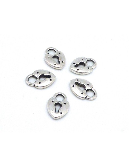 10 Breloques, pendentifs coeur cadena en métal argenté 12,9mm
