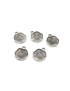 Breloques sequin travaillé en métal argenté 13mm
