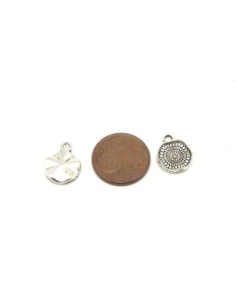 Breloques sequin travaillé en métal argenté 13mm 2