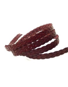 20cm de lanière cuir tressé plat 8,5mm de couleur bordeaux, rouge marsala - CUIR VERITABLE 2