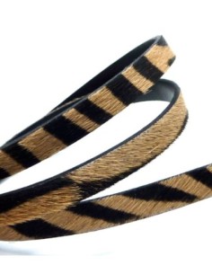 20cm de Lanière cuir plat à poils de couleur beige noir, marron foncé  impression zèbre- CUIR VERITABLE