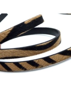 20cm de Lanière cuir plat à poils de couleur beige noir, marron foncé  impression zèbre- CUIR VERITABLE 2