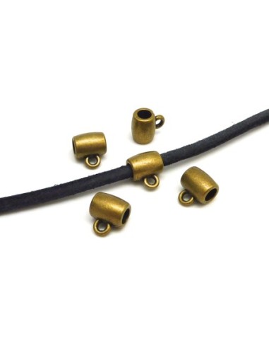 10 Bélières tube en métal de couleur bronze pour cordon de 3,5mm