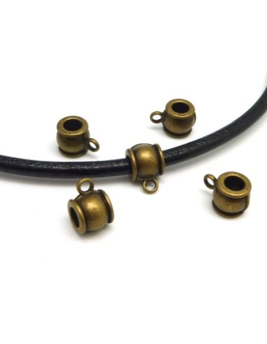5 Perles support breloque belière en métal de couleur bronze pour cordon de 4,5 - 5mm