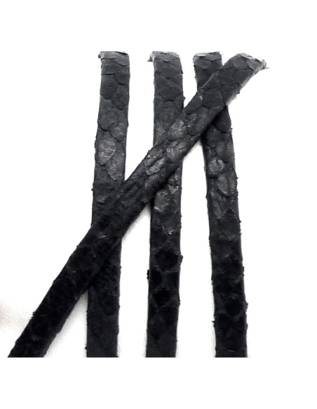 50cm lanière cuir plat 5mm texturé gravé serpent écailles de couleur noir