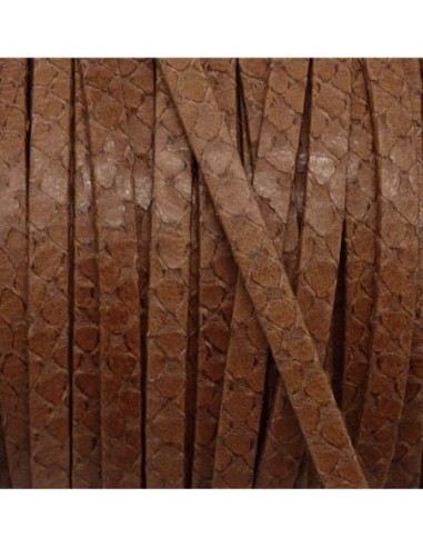 50cm lanière cuir plat 5mm texturé gravé serpent écailles de couleur marron camel
